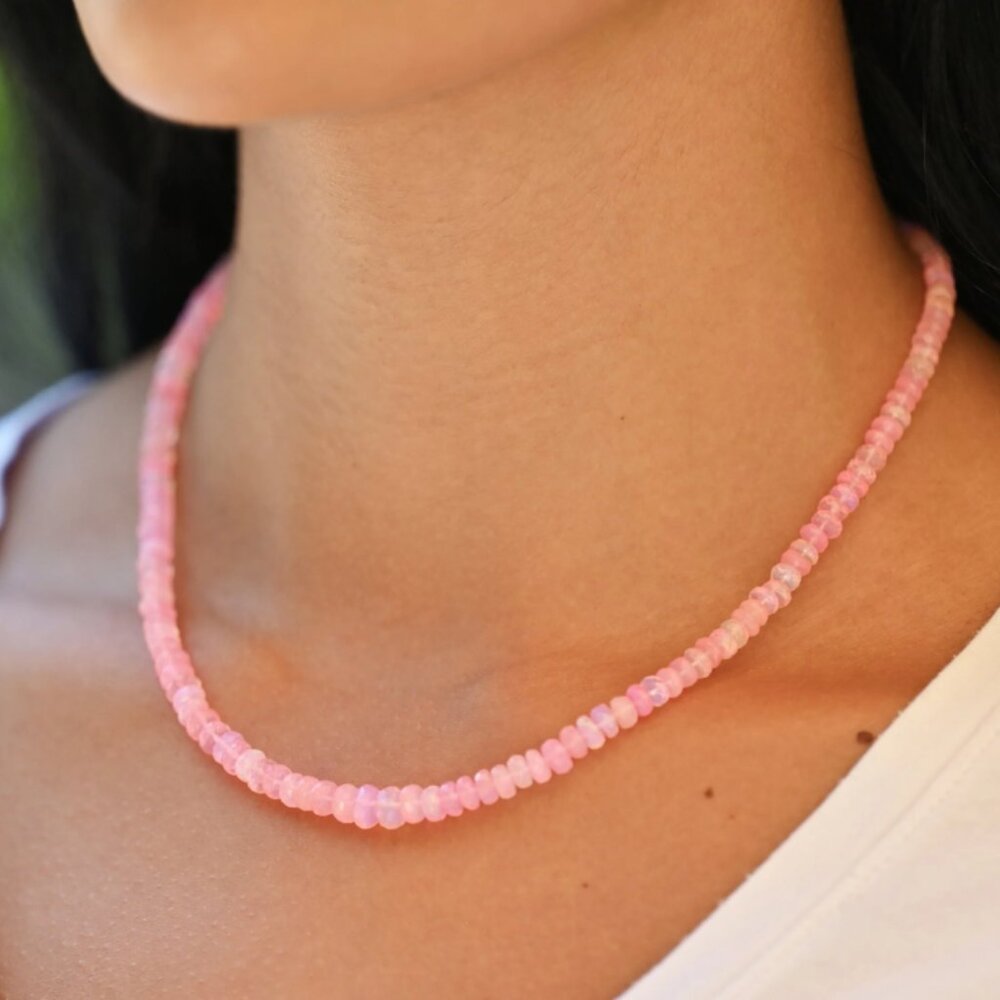 Pink Ethiopian Opal Necklace w/ Gold Chain Genuine AAA Fire Opal GORGEOUS